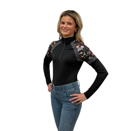 Kastel Women's 1/4 Zip Long Sleeve Paneled Raglan With Crystal Zipper