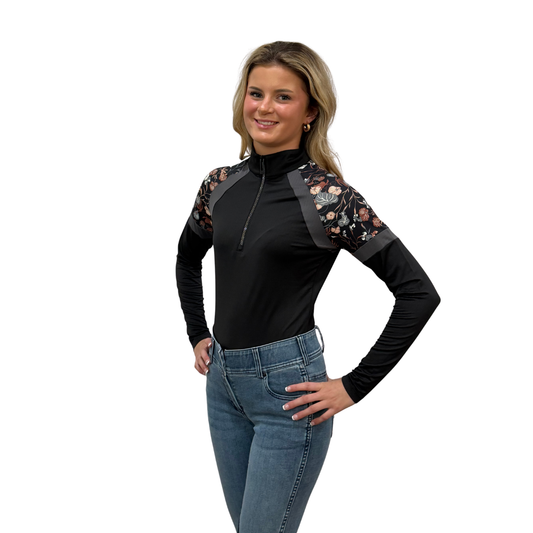Kastel Women's 1/4 Zip Long Sleeve Paneled Raglan With Crystal Zipper