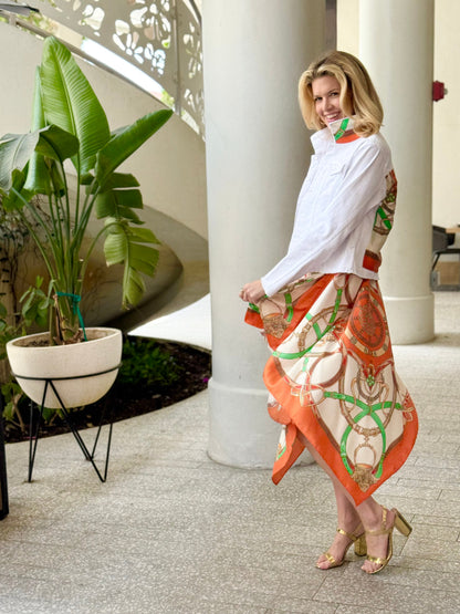 Stacy Bradley Design, White Denim Jacket - Orange Stirrup