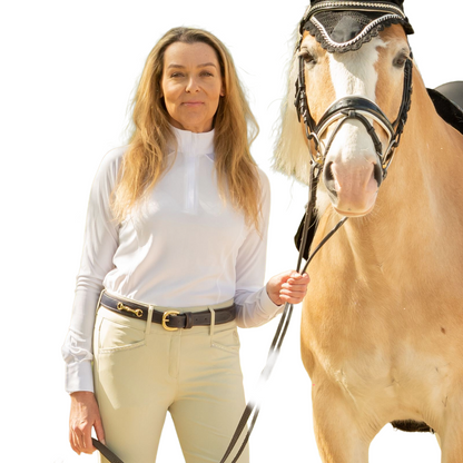 Equinavia Women's Ingrid Long Sleeved Show Shirt model view in white