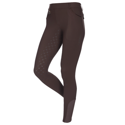 LeMieux Women's Lustre Half Seat Breggings front view in Espresso 