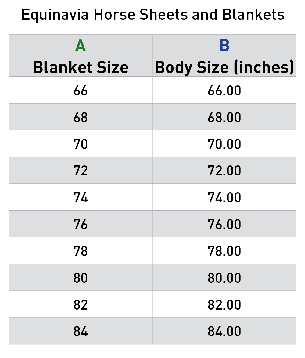 Equinavia Vinter Thermal Stable Blanket size chart