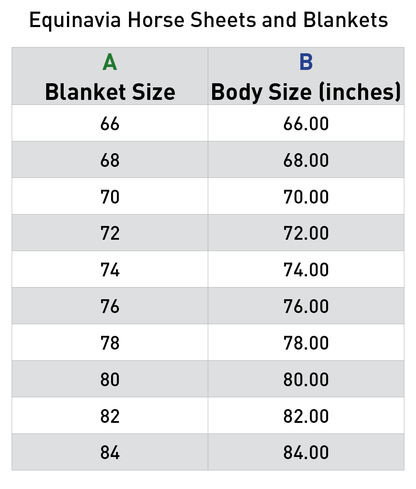 Equinavia Vinter Thermal Stable Blanket size chart
