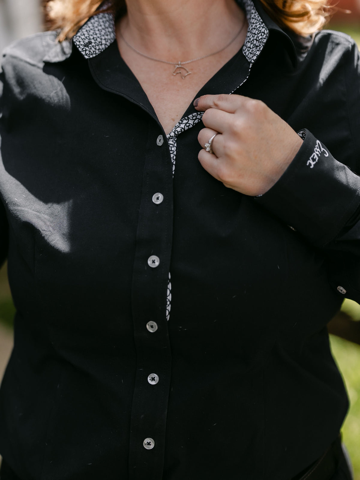 Essex Classics Ladies Dora II Schooling Shirt - Black with Bit by Bit Trim