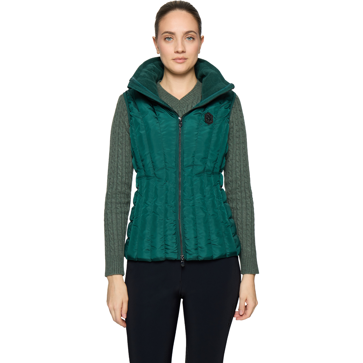Samshield Women's Shelyne Light Puffer Vest, Hunter Green, front view