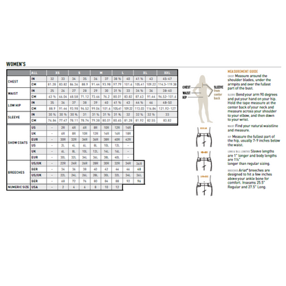 Ariat Women's Avail 2.0 Half Grip Tight - Size Chart