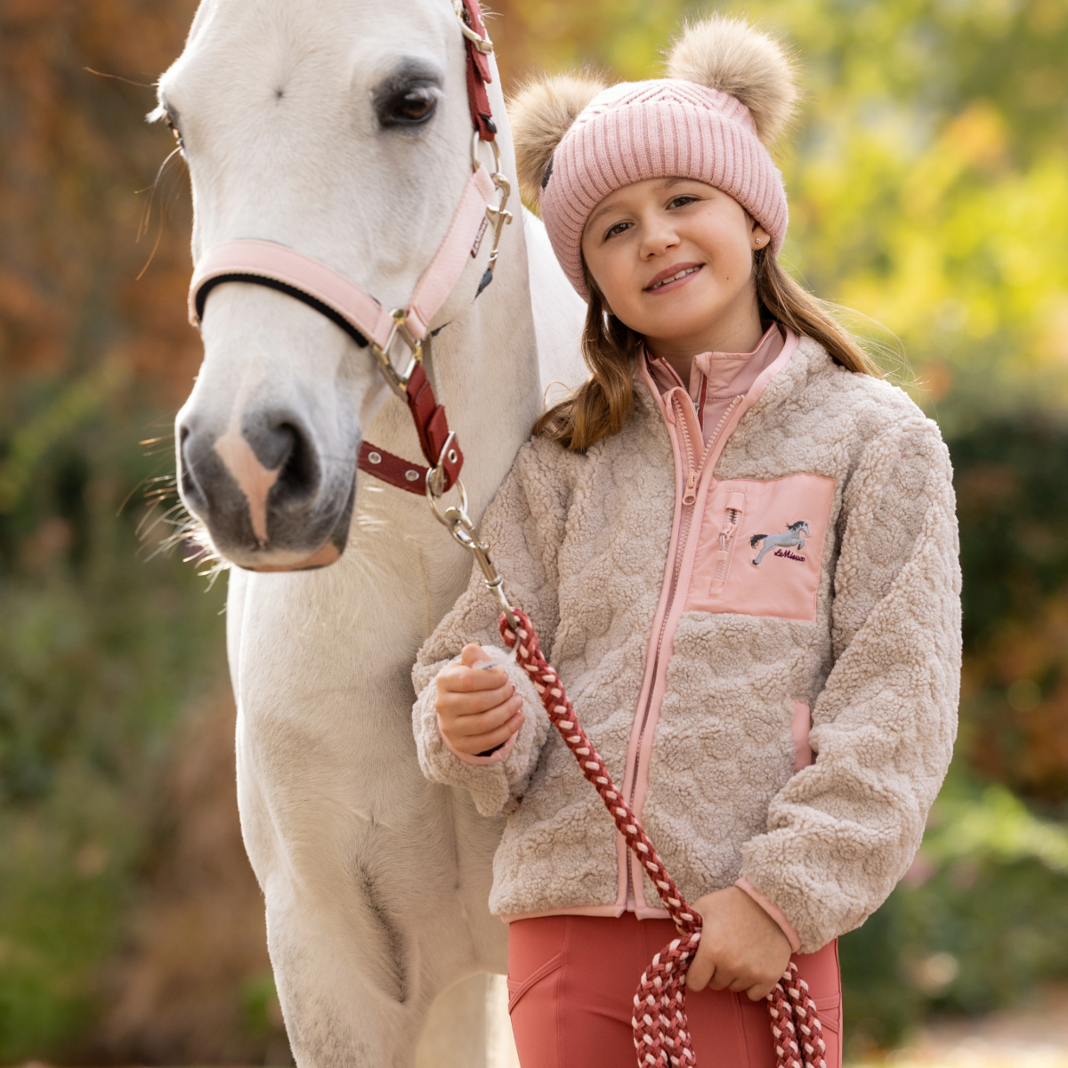 LeMieux Mini Thora Heart Fleece Jacket - Stone - Model and Pony