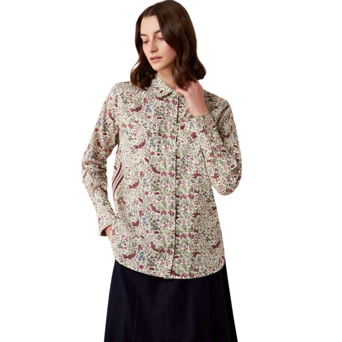 Ariat Women's Wolseley Long Sleeve Shirt model view in Bird Print