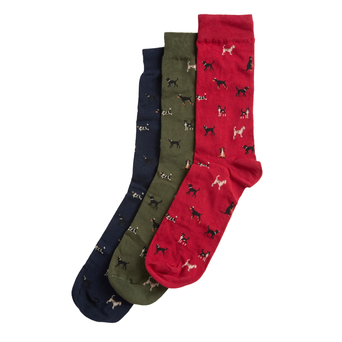 Barbour Dog Sock Gift Set, red, green, blue, front view