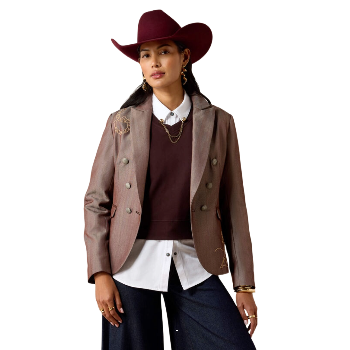 Ariat Women's Herringbone Blazer model view Chickory Coffee Tweed
