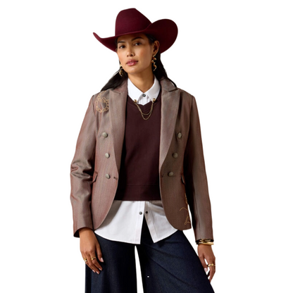 Ariat Women's Herringbone Blazer model view Chickory Coffee Tweed