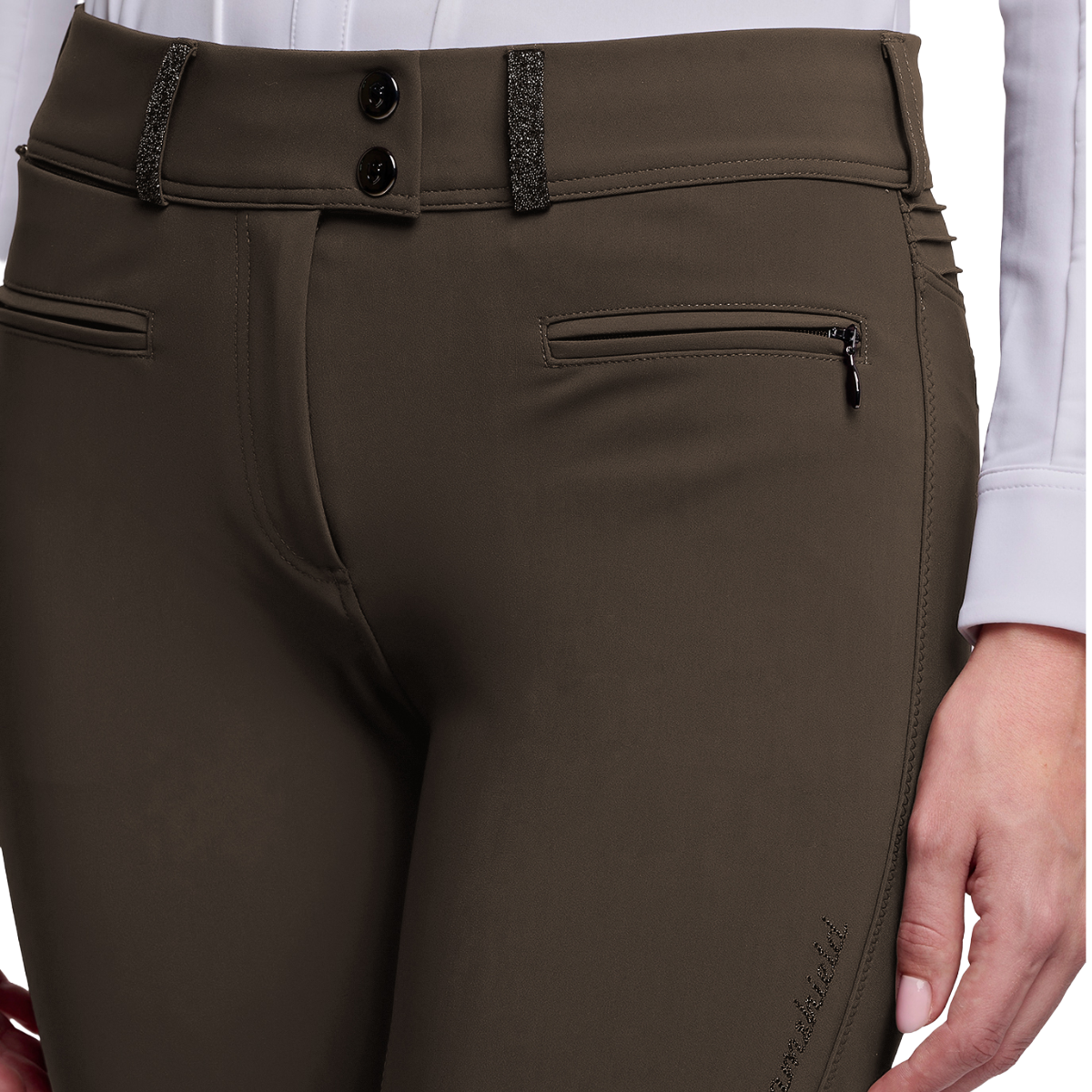 Samshield Women's Chloe Crystal Knee Grip Breech, Mocha, pocket view