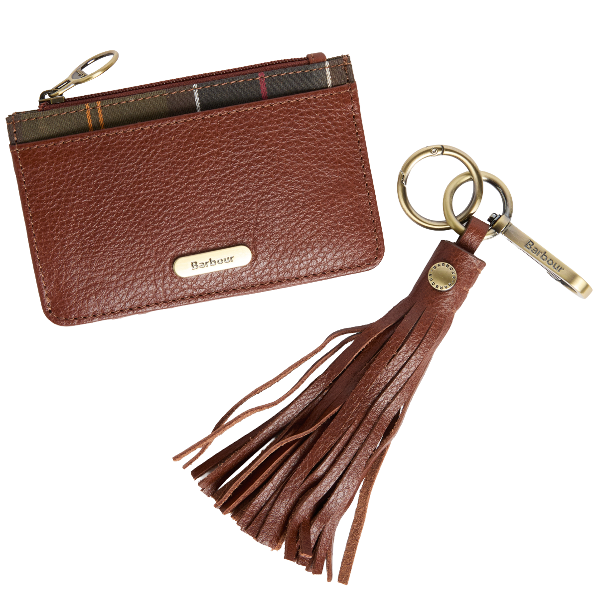 Barbour Alder Leather Gift Set, brown classic tartan, full view