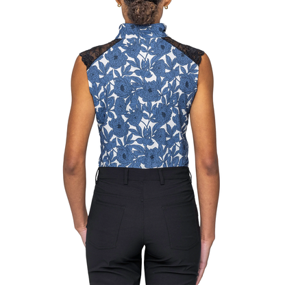 Kastel Pacific Blue Wild Rose 1/4 Zip Lace Shoulder Tank