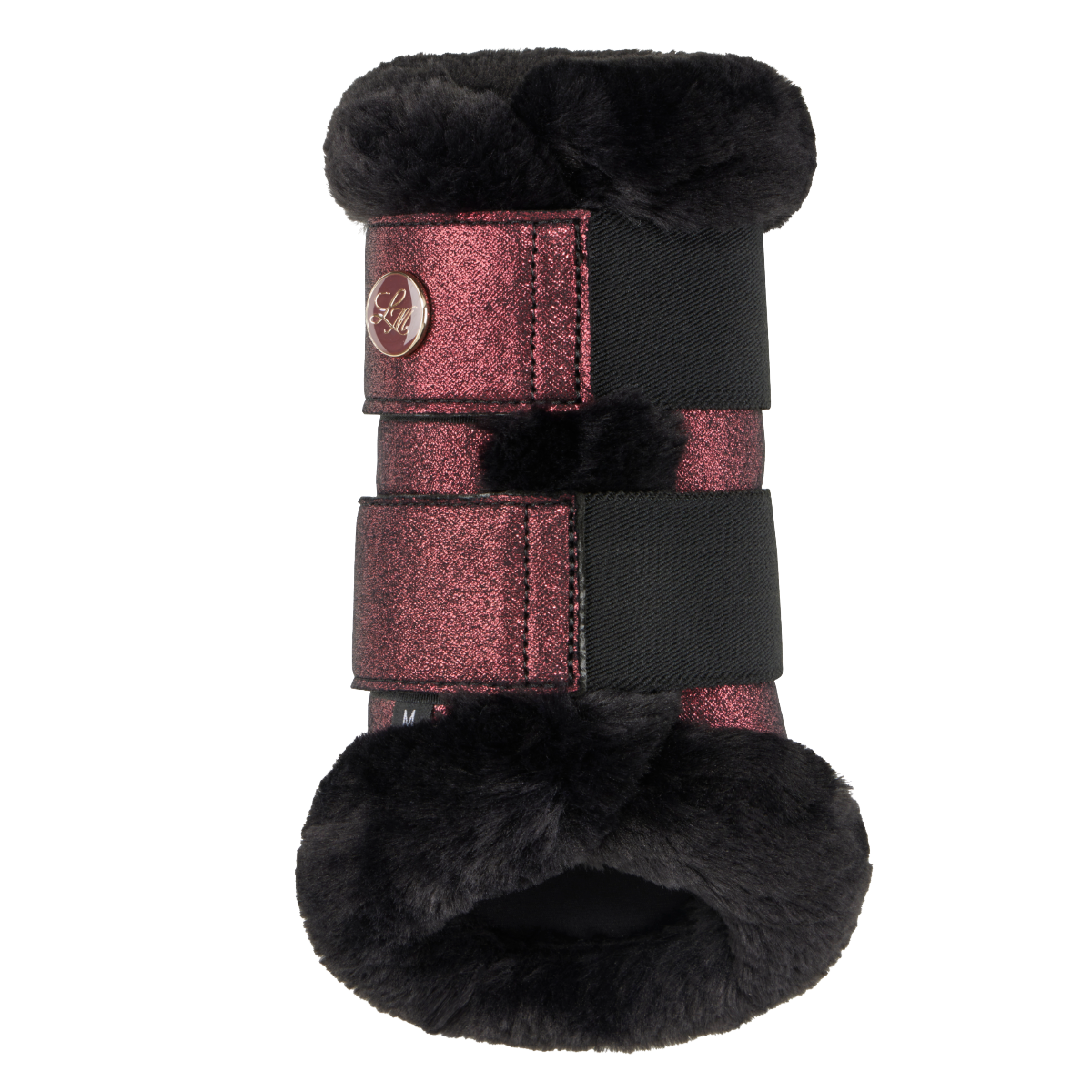 LeMieux Lustre Fleece Edged Brushing Boots  Back view in Garnet