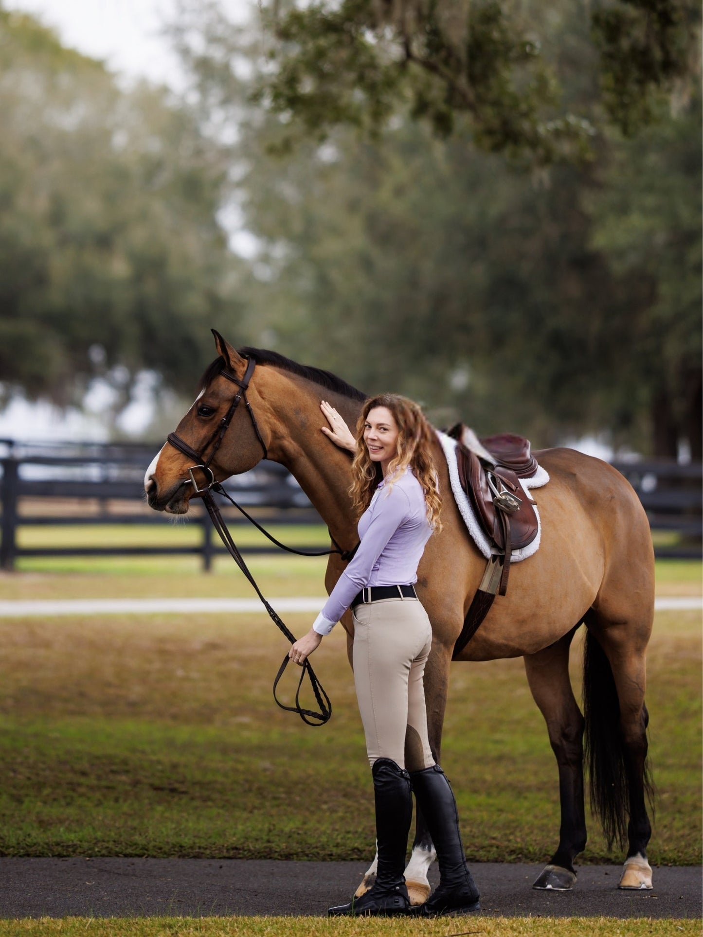 Ladies "Luna II" Lavender with Daisy Delight Long Sleeve Performance Show Shirt