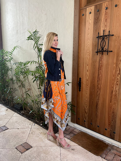 Stacy Bradley Design - Silk Dress - Orange and Blue Bit