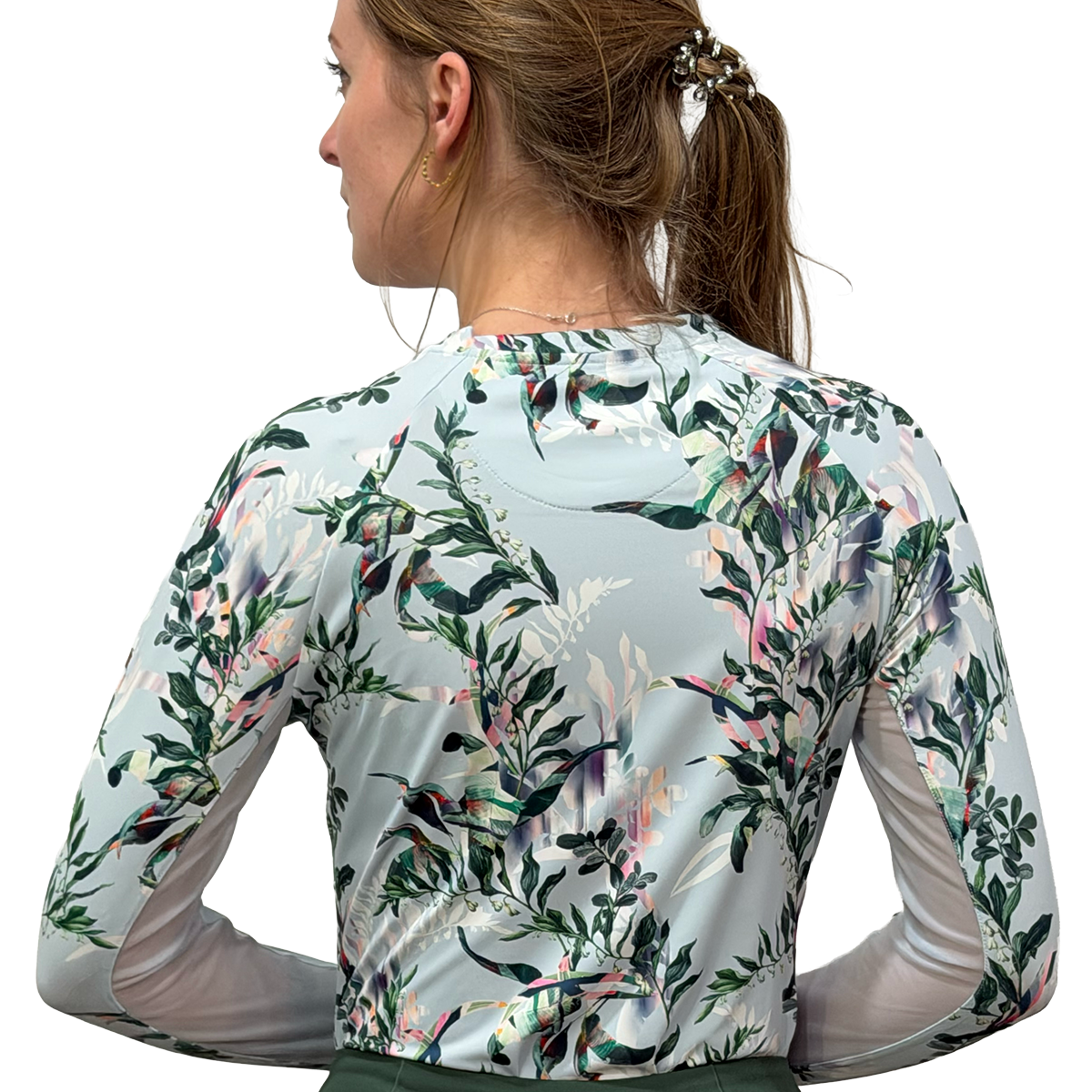 Kastel Powder Blue Botanical Crewneck with Striped Cuff