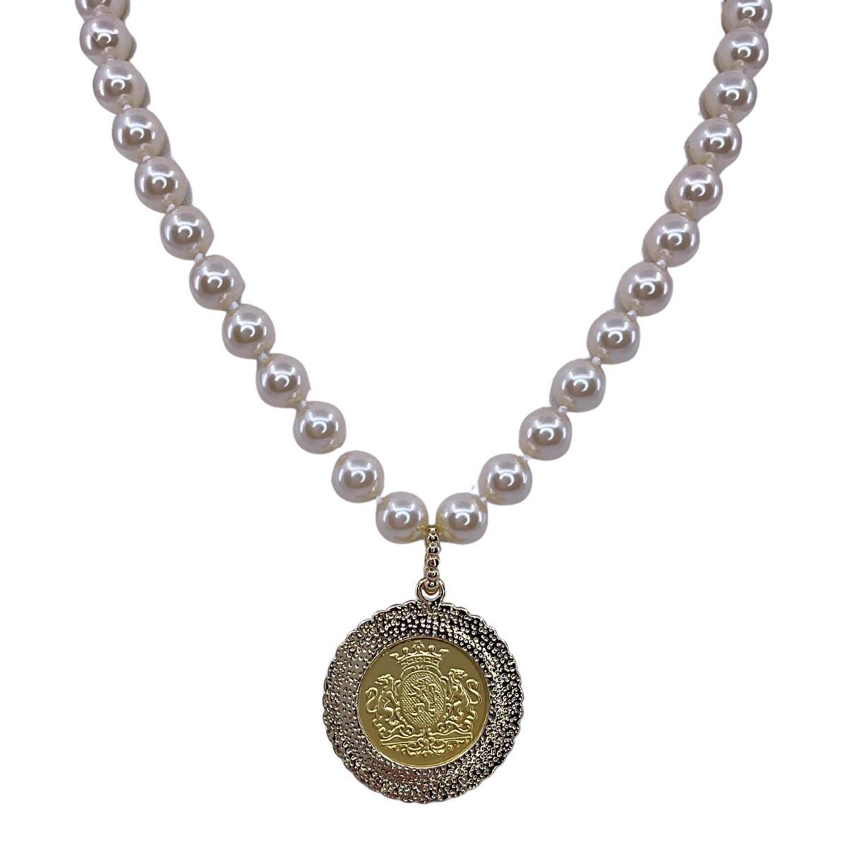 Erin Knight Designs Vintage Hand Knot Pearl With Repurposed Horse Hunting Coin