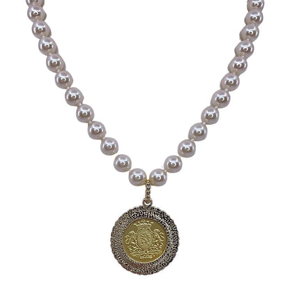 Erin Knight Designs Vintage Hand Knot Pearl With Repurposed Horse Hunting Coin