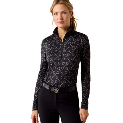 Ariat Women's Lunaveil 1/2 Zip Baselayer - Black French Link Print - front view