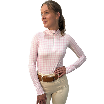 Dapplebay Gingham 1/4 Zip Long Sleeve Riding Top