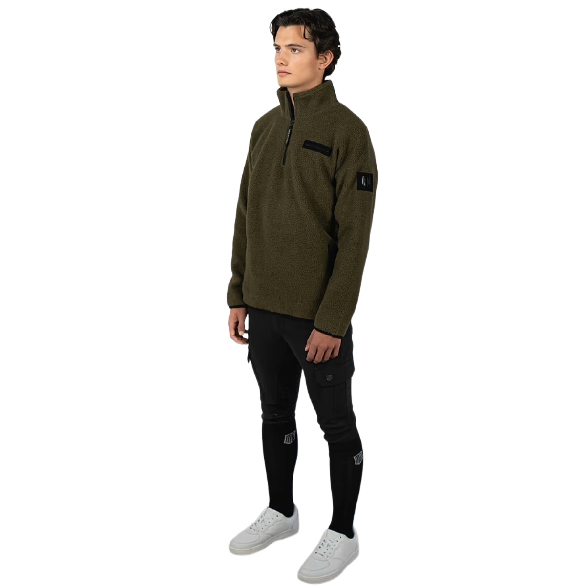 Maya Delorez Unisex Teddy Halfzip Sweater-Green-Front View