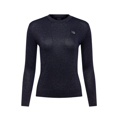 LeMieux Women's Lustre Sparkle Crew Knit Jumper front view in sapphire 