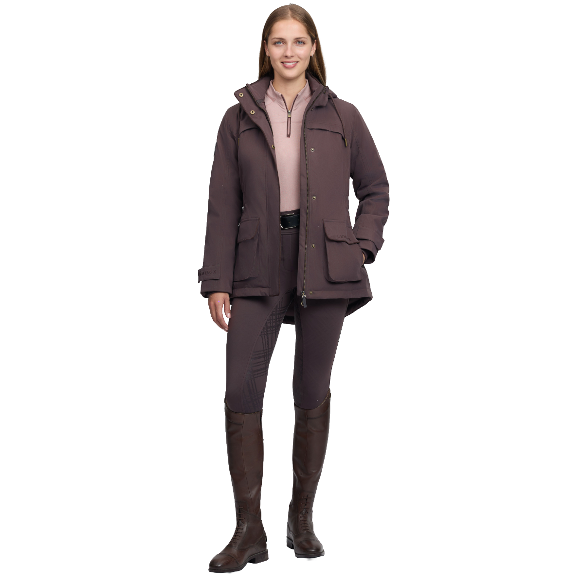 LeMieux Women's Heritage Beatrice Waterproof Coat-Cocoa-Model view