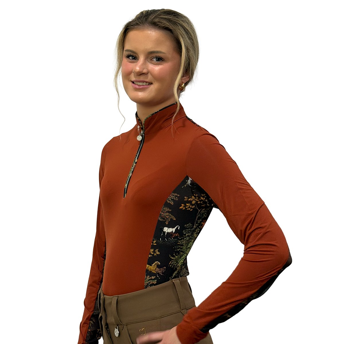 Dapplebay Women's Grace 1/4 Zip Long Sleeve Riding Top-Rust-side view
