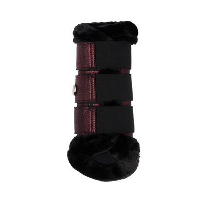LeMieux Lustre Fleece Edged Brushing Boots  back view in  Garnet 