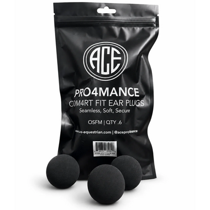 ACE Equestrian Pro4mance Com4rt Fit Ear Plugs-Black-Front View