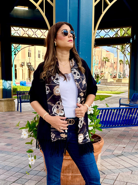 Stacy Bradley Design - Cozy Sweater Wrap - Black Stirrup