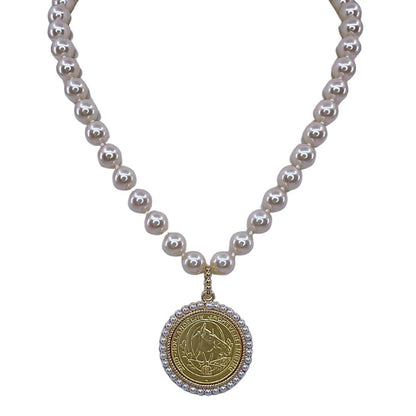 Erin Knight Designs Vintage Hand Knot Pearl With Repurposed Horse Hunting Coin