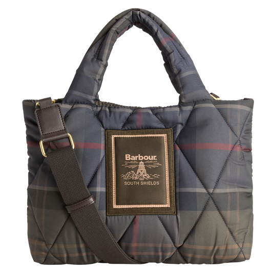Barbour Tartan Arlene Mini Quilted Tote Bag, Shadow Classic Tartin, front view