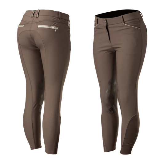 Equinavia Women's Elisabet Knee Patch Breeches - brown - front and rear view