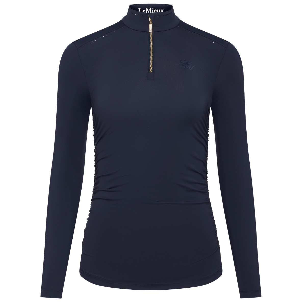 LeMieux Women's Lustre Ruched Long Sleeve Base Layer  front view in Sapphire
