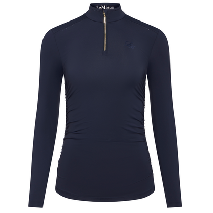 LeMieux Women's Lustre Ruched Long Sleeve Base Layer  front view in Sapphire