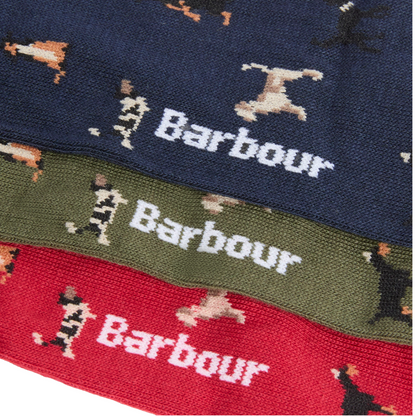 Barbour Dog Sock Gift Set, red, green, blue, logo view