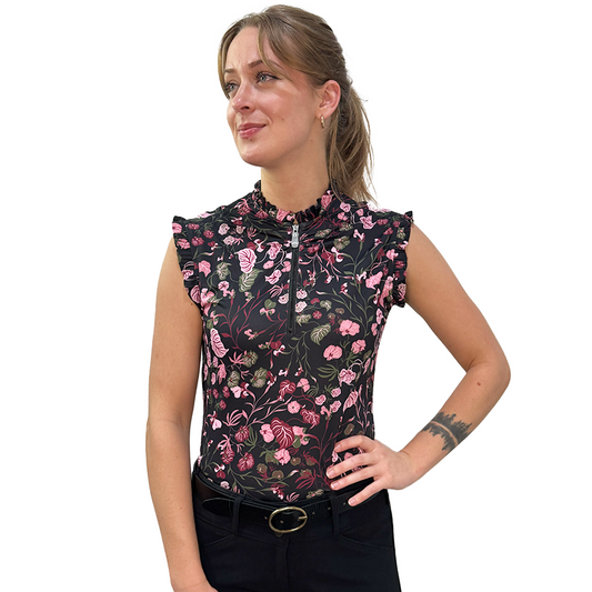 Kastel Black Modern Begonia Ruffle Tank 1/4 Zip Sun Shirt