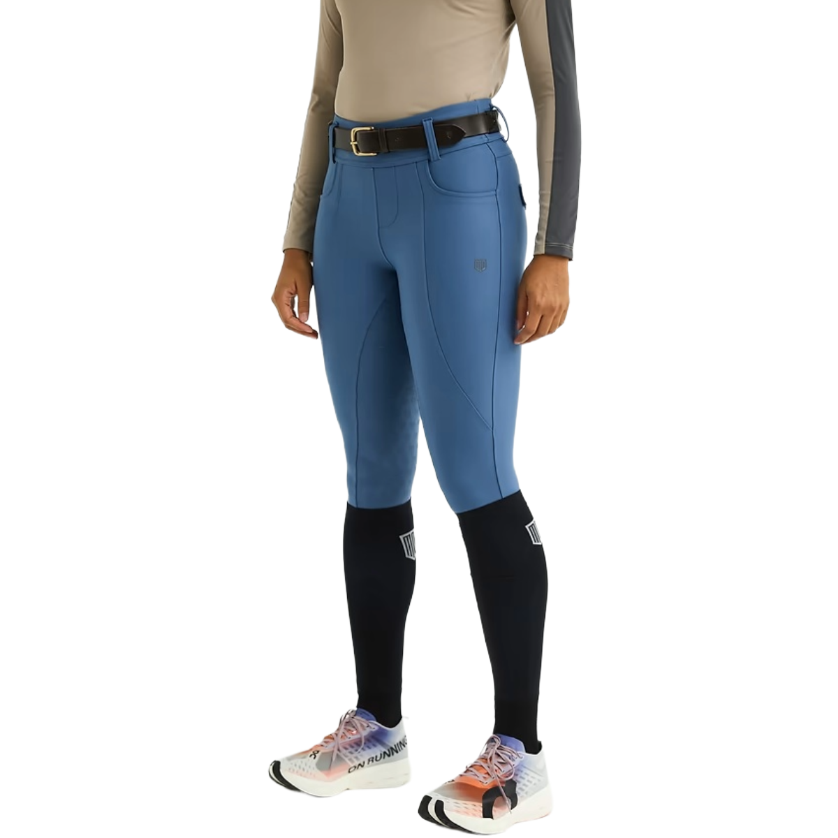 Maya Delorez Women's Half Seat Compression Breeches-Dusty Blue-Front View