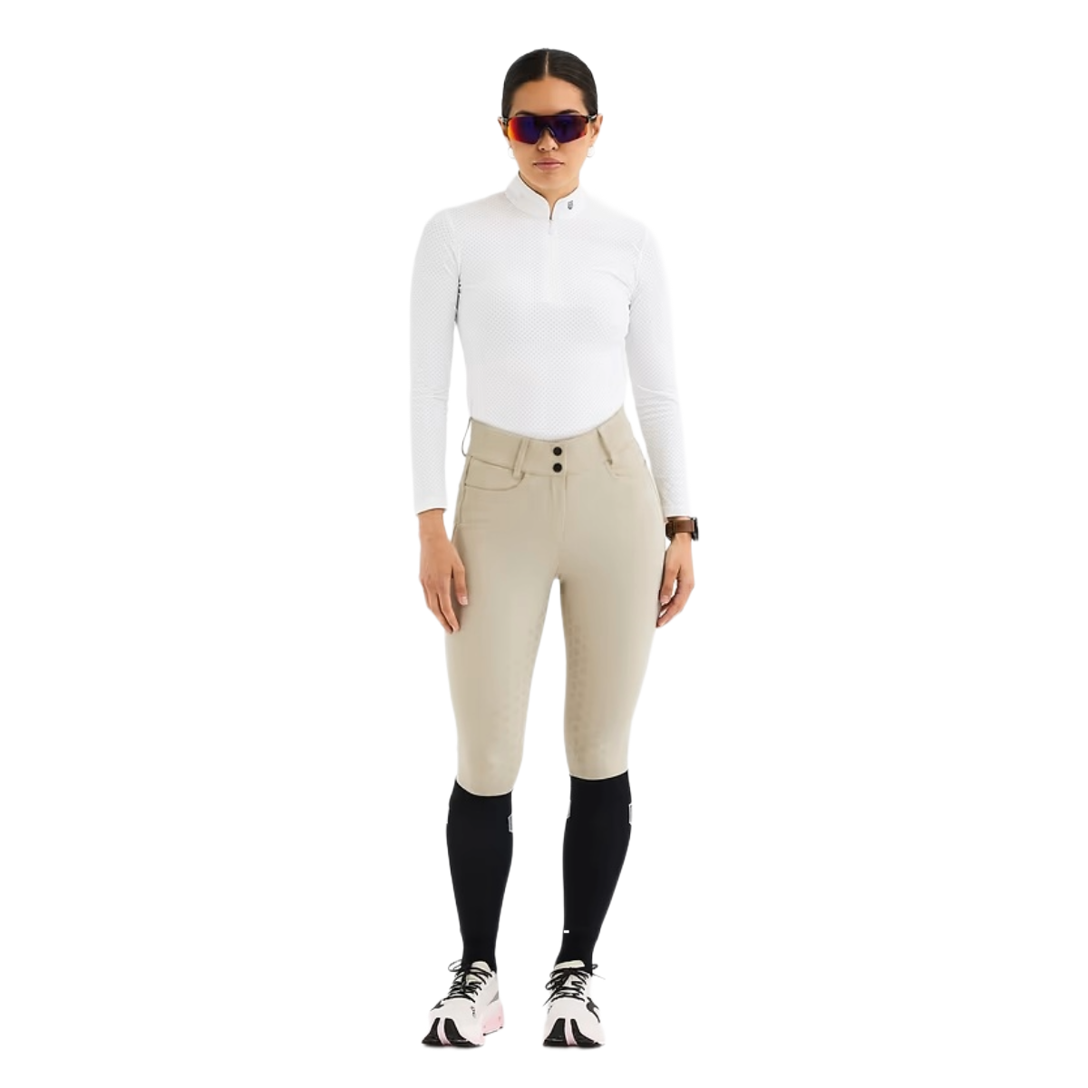 Maya Delorez Women's Classic Half Seat Breeches 2.0-Beige-Front View
