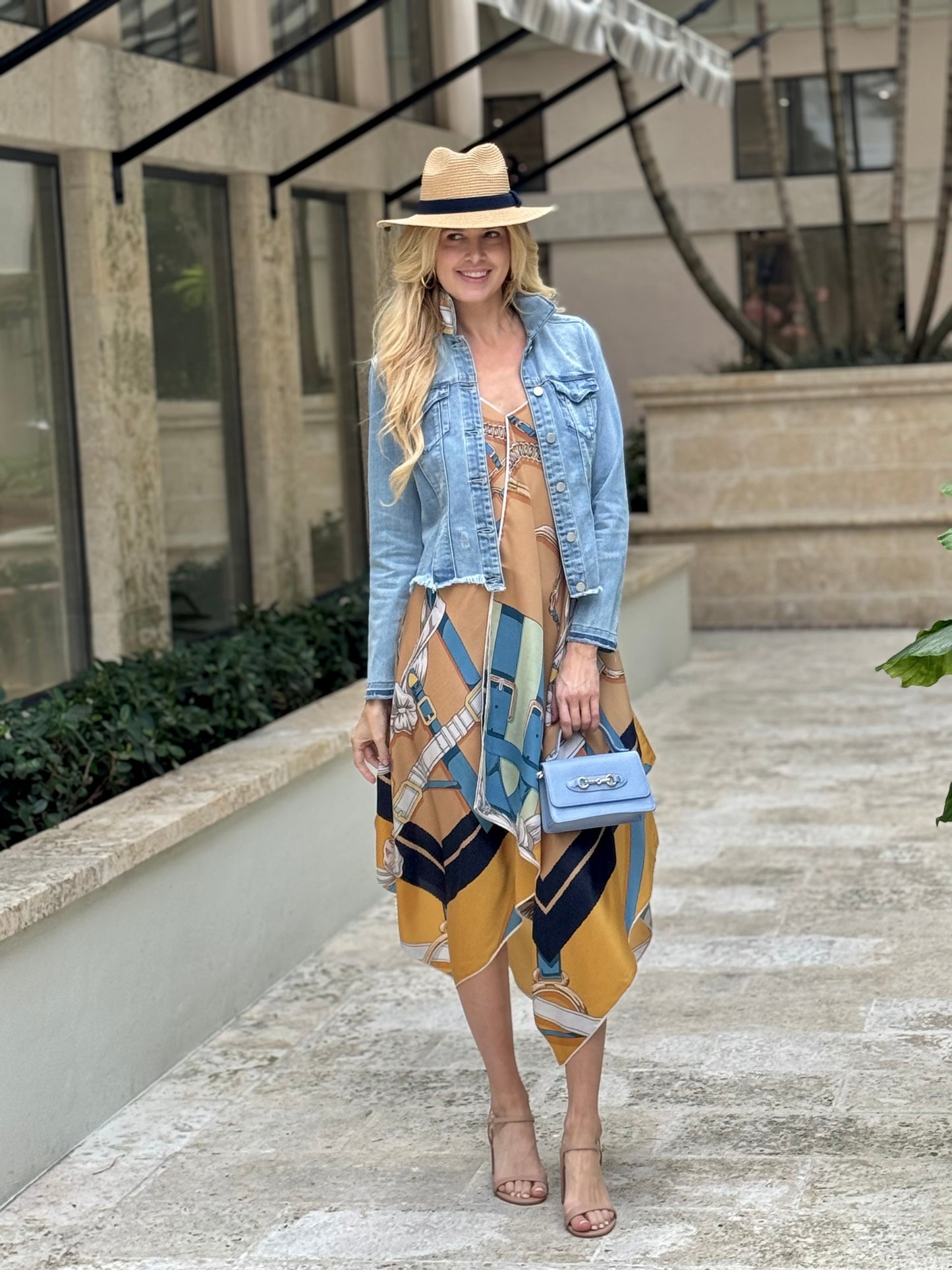 Stacy Bradley Design - Silk Dress - Capri Blue Straps & Buckle