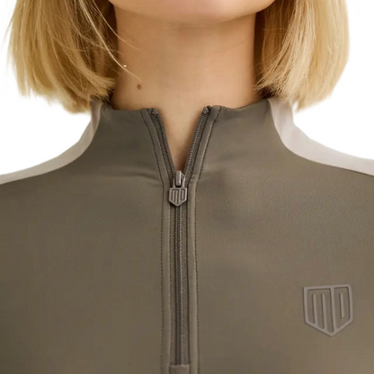 Maya Delorez Women's Long Sleeve Zipper-Brown/Beige-Front Zipper View
