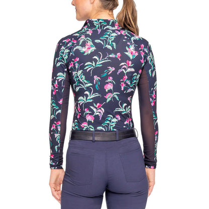 Kastel Long Sleeve Navy Garden Blooms 1/4 Zip Sun Shirt