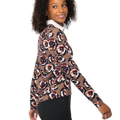 Kastel Women's Rugby Shirt-Chocolate Brown Pansie-Side View