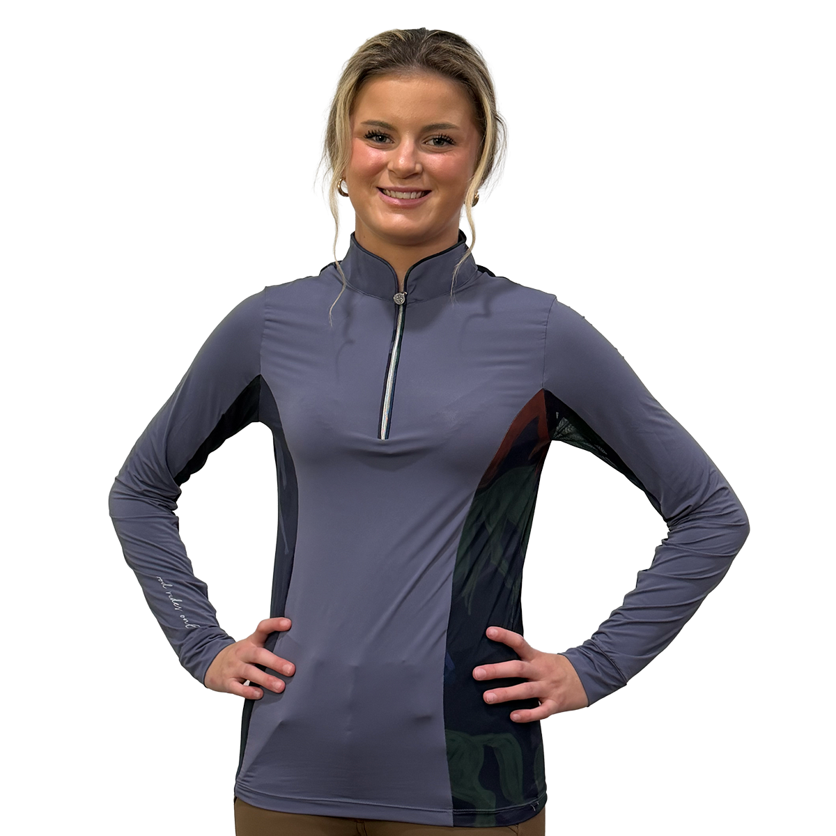 Dapplebay Women's Grace 1/4 Zip Long Sleeve Riding Top-dusk-front view