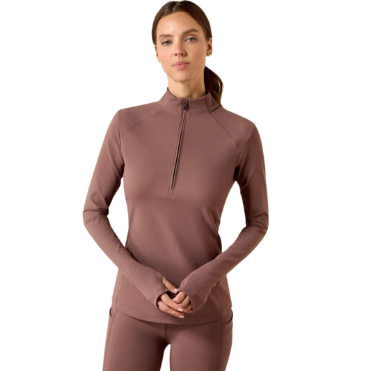 Ariat Women's Avail 1/2 Zip Baselayer, Peppercorn, front view on model