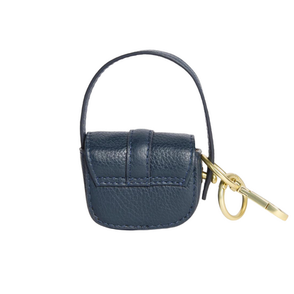 Barbour Leather Mini Elm Bag Charm, navy, back view