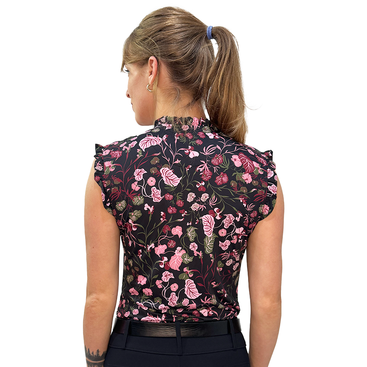 Kastel Black Modern Begonia Ruffle Tank 1/4 Zip Sun Shirt